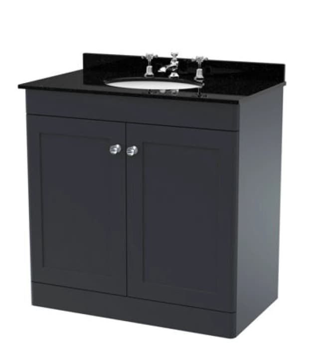 nuie 800mm Floor Standing 2 Door Vanity & Marble Top 3TH - Soft Black CLC1426BR3