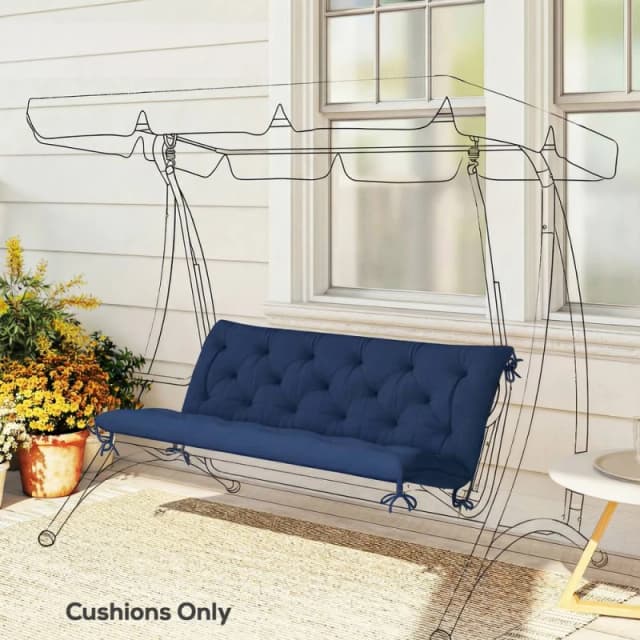 OUTSUNNY 2 Seater Garden Bench Cushion Outdoor Seat Pad with Ties in Blue Blue Unisex