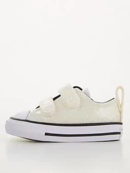 Converse Chuck Taylor All Star 2v Winter Glitter Plimsolls - Silver/Black/White, Size 3