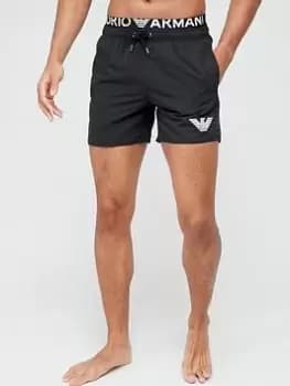 Emporio Armani Waistband Swim Shorts - Black, Size 48, Men
