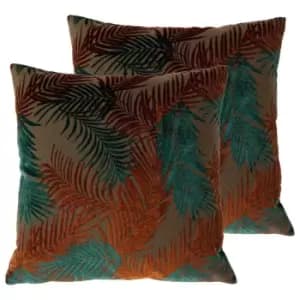 Paoletti Palm Grove Twin Pack Polyester Filled Cushions Teal/Rust