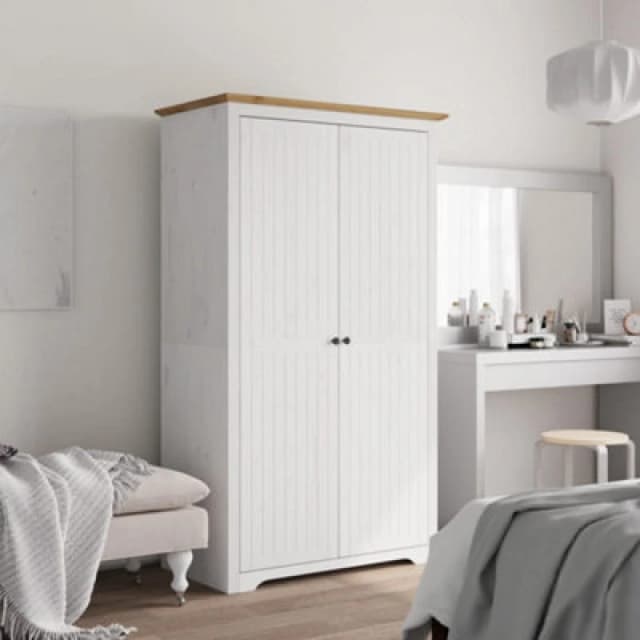 Vidaxl Wardrobe Bodo White And Brown 101X52X176.5cm Solid Wood Pine