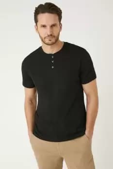 Mens Black Grandad Neck T-Shirt