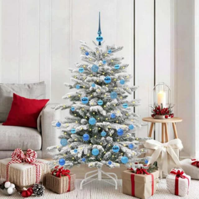vidaXL Artificial Hinged Christmas Tree with Blue Balls White 150cm PE and PVC, White 3395638