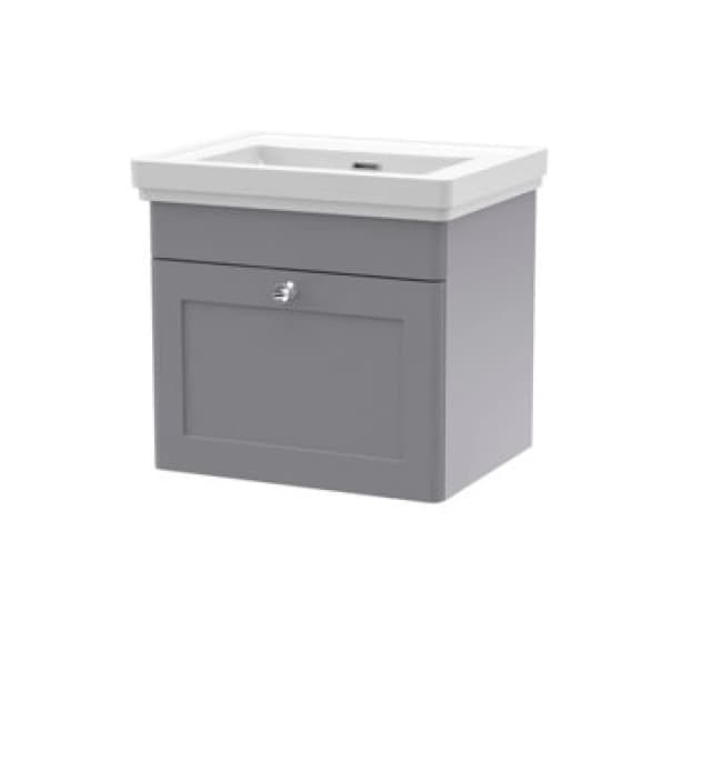 nuie 500mm Wall Hung 1 Drawer Vanity & Basin 0TH - Satin Grey CLC291H
