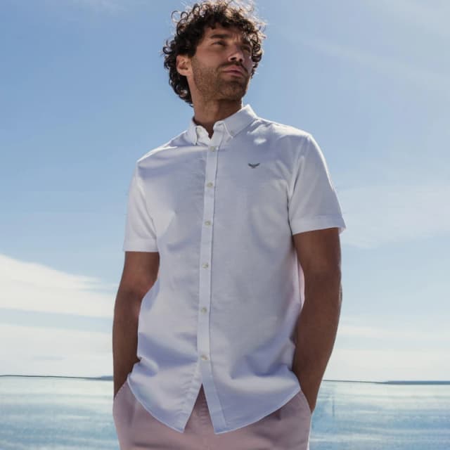 Threadbare Oxford Cotton 'Inferno' Short Sleeve Shirt White