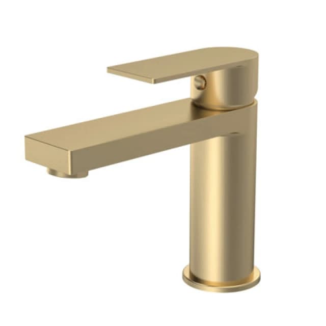 BALTERLEY Modern Square Mono Basin Mixer Tap & Push Button Waste - Brushed Brass Balterley BTD805
