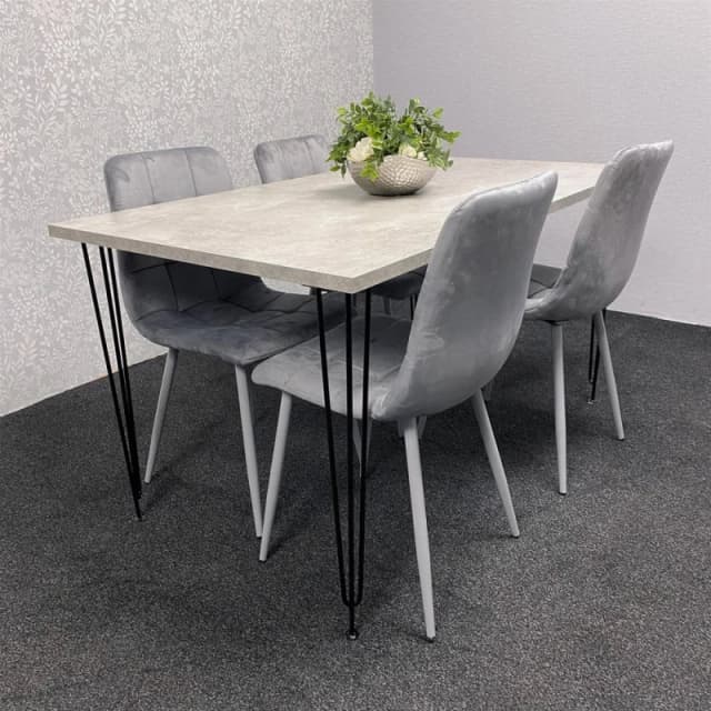KOSY KOALA Dining Table With 4 Chairs Modern Grey Dining Table Set With 4 Grey Velvet Chairs Dining Room Furniture in Brown Brown Unisex