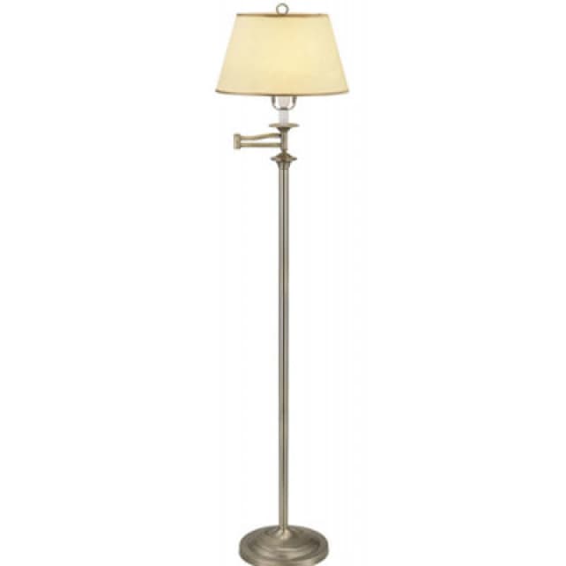 Happy Homewares Traditional Antique Brass Swing Arm Floor Lamp With Cream Shade