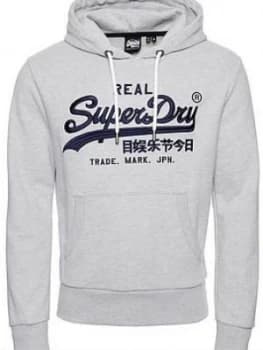 Superdry Vintage Label Mono Hoodie - Grey Marl Size M Men