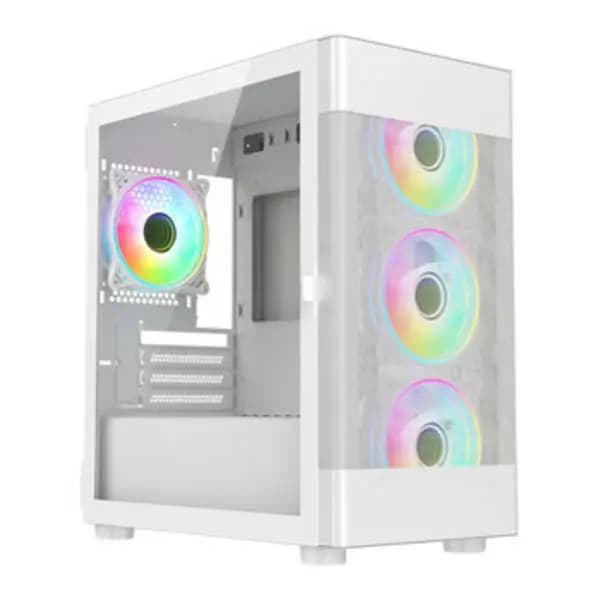 Vida Zephyr White ARGB Gaming Case w/ Glass Window Micro ATX 4x ARGB Fans Mesh Front