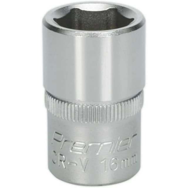 Loops 16mm Steel Drive Socket - 1/2" Square Drive - Chrome Vanadium Wrench Socket Metallics