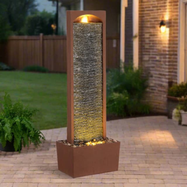 Teamson Home Outdoor 38.5'' Textured Waterfall Fountain Yard Decor Red Rock, Red FT0424RR-UK