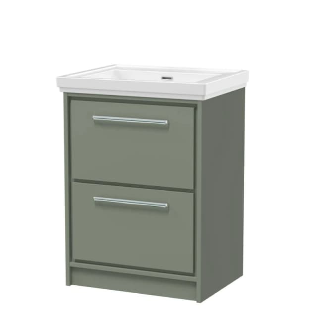 Balterley Floor Standing 2-Drawer Bathroom Vanity, Fireclay Basin, Green, 600mm in Green Green Unisex