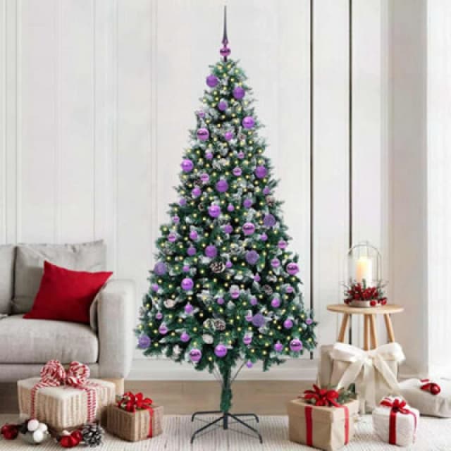 vidaXL Artificial Christmas Tree with 300 LEDs, Lilac Balls with Stand Green 210 x 120 cm, Green 3396279