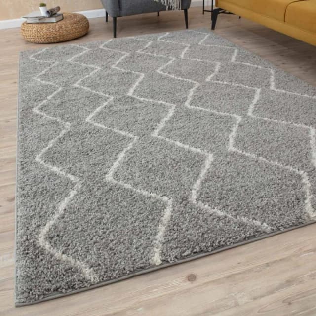 THE RUGS Moroccan Soft Shaggy Rugs & Runners Grey & Ivory Living Room Size: 120cm x 170cm Grey Unisex 120cm x 170 cm