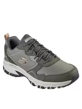 Skechers Hillcrest Overlay Laced Deco Stitching & Memory Foam Walking Shoe, Olive, Size 11, Men