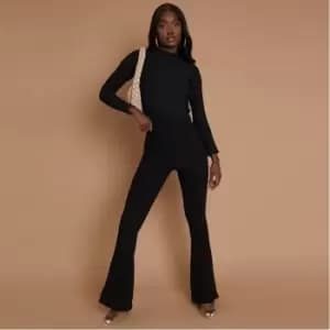 I Saw It First Rib Seam Front Flared Trousers - Black