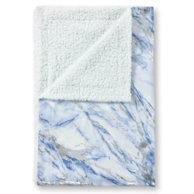 Velosso Sophisticated Velvet Throw Blanket With Sherpa Backed Warm Lining, Metallic Marble Design, 100Cmx150Cm - Blue
