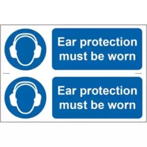Ear Protection PPE Self Adhesive Sign Twin Pack - 300 x 100mm
