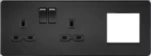 KnightsBridge Screwless 13A 2G DP Socket + 2G Modular Combination Plate - Matt Black