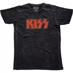 KISS - Classic Logo Unisex XX-Large Snow Wash T-Shirt - Black