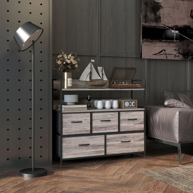 HOMCOM Bedroom Chest Of Drawers 4 Drawer W/ Shelf, Grey 831-760V00GY