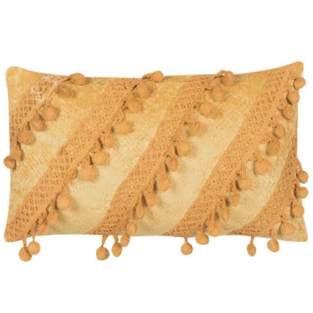 Beliani Throw Cushion Ayroor 30 X 50 Cm Mustard Geometric Pattern