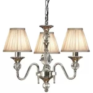 Diana Ceiling Pendant Chandelier Bright Nickel & Beige Pleat Shade 3 Lamp Light