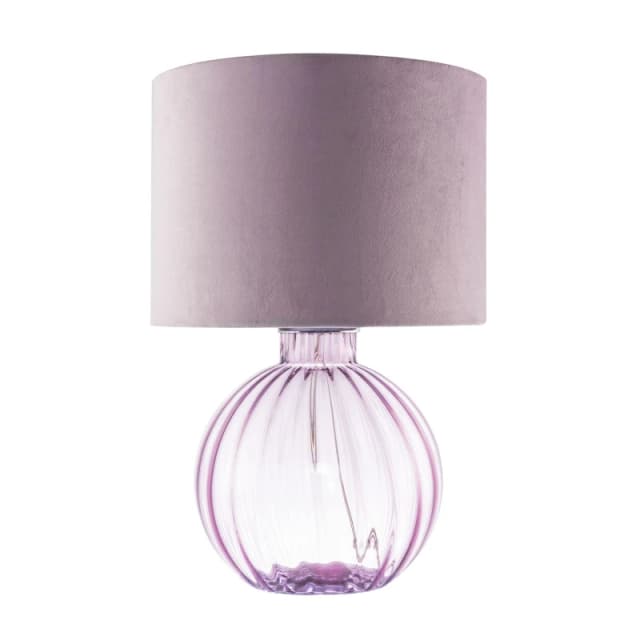 Happy Homewares Contemporary Ribbed Glass Table Lamp with Velvet Fabric Shade in Lilac Lilac Unisex