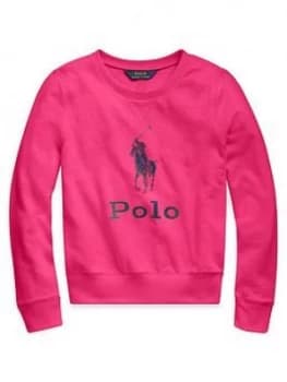Ralph Lauren Girls Polo Crew Sweat Top - Bright Pink, Bright Pink, Size Age: 16 Years, XL, Women