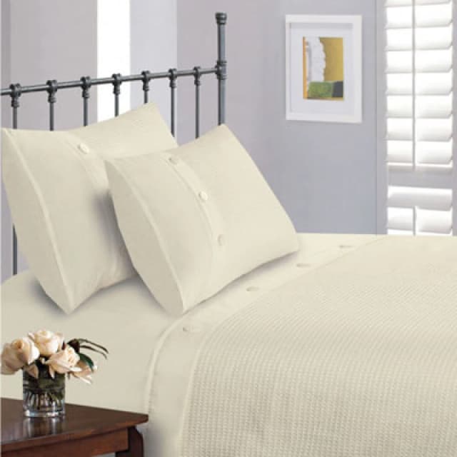 Intimates Elegant Waffle Texture Duvet Cover & Pillowcase Set, Button Enclosure, Machine Washable Bedroom Decor - Cream