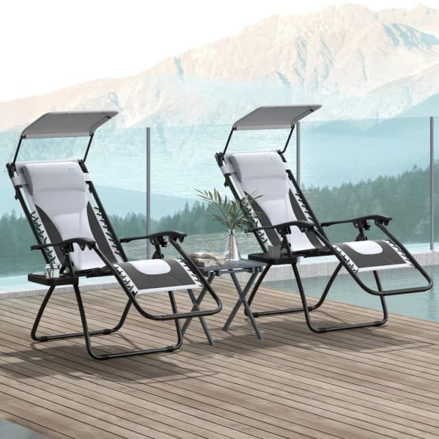 Outsunny 2 Pcs Zero Gravity Lounger Chair, Folding Reclining Chair, Grey Mid Grey