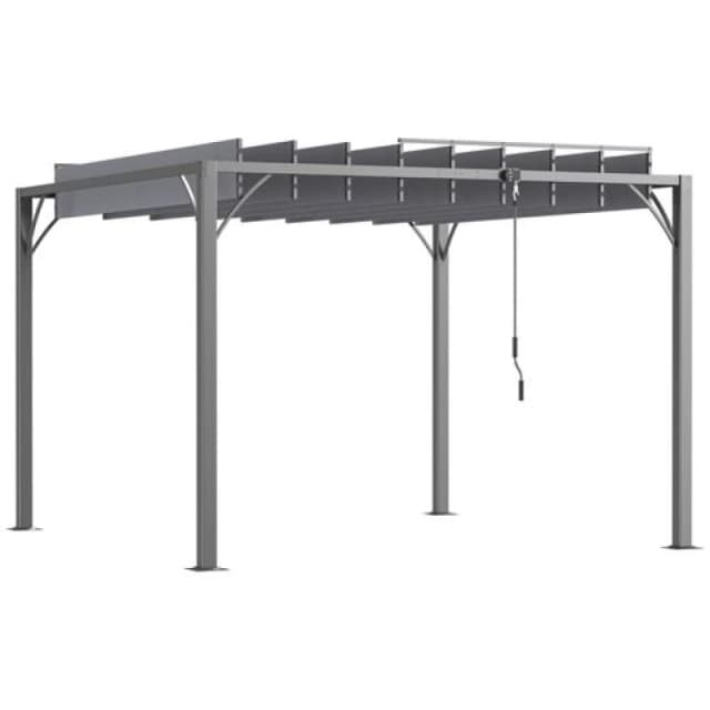 Outsunny 3x3m Louvered Metal Pergola w/ Retractable Roof, Grey 84C-341V02CG