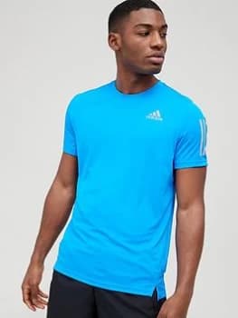 adidas Own The Run 3 Stripe T-Shirt - Blue/Silver, Blue/Silver Size XL Men