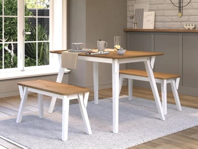 Core Corona White Large Dining Table and 2 Bench Set