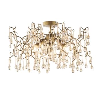 Rimini 3 Light Ceiling Semi Flush Aged Gold Paint & Champagne Lustre Glass