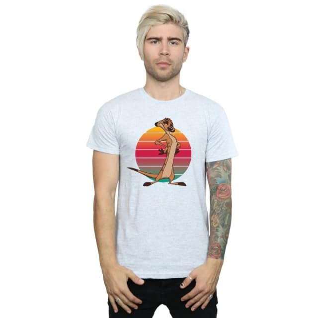 Disney Men The Lion King Timon Sunset T-Shirt in Grey Size: Small Grey S Male 5057972618660