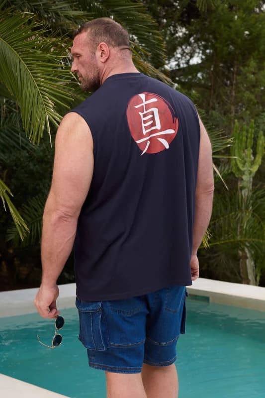 BadRhino BadRhino Men Japanese Graphic Vest Top in Dark Navy Size: 4X-Large Dark Navy 4XL Male 5063111993338