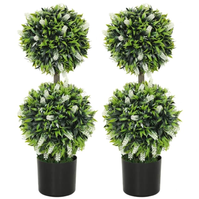 HOMCOM Set of 2 Potted Artificial Plants with Lavender Flowers White