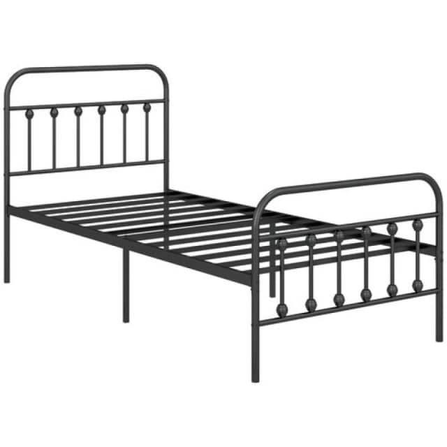 HOMCOM 5ft Metal King Platform Bed Frame w/ Underbed Storage Headboard White - Black TJ Hughes 5056725564230