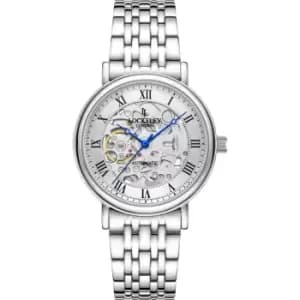 Mens Locksley London 40mm Stainless Steel Dress Watch, Japanese Skeleton Automatic, Blue Index Silver Dial, Mineral Glass, 50m Water Resistance, Stain