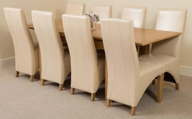 Thats Furniture Richmond 140-220cm Oak Extending Dining Table & 8 Lola Leather Chairs in Cream Cream Unisex