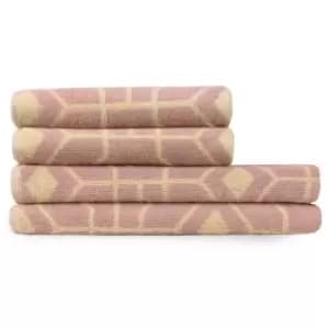 Bee Deco Geometric Jacquard 4 Piece Hand/Bath Towel Set Blush