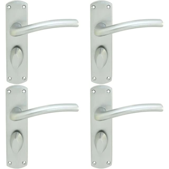 Loops 4x Rounded Curved Bar Handle on Bathroom Backplate 170 x 42mm Satin Chrome Multi