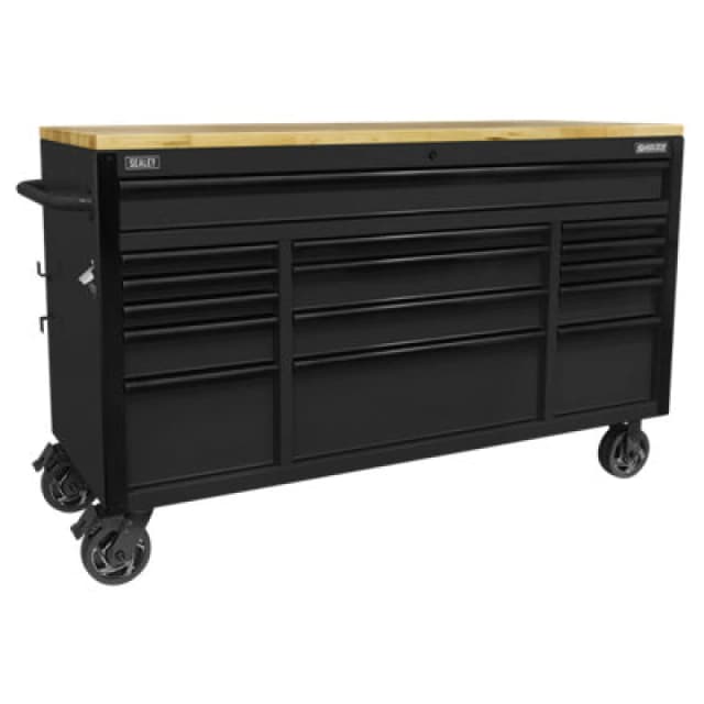 Sealey Sealey AP6215BE Superline PRO Black Edition Mobile Trolley with Wooden Worktop 15 Drawer 1549mm