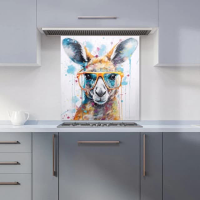 Warren Reed Designer Splashart Kangaroo In Glasses Kitchen Splashback