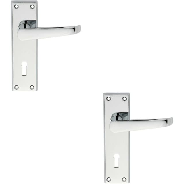 Loops 2x PAIR Straight Victorian Handle on Lock Backplate 150 x 43mm Polished Chrome Multi