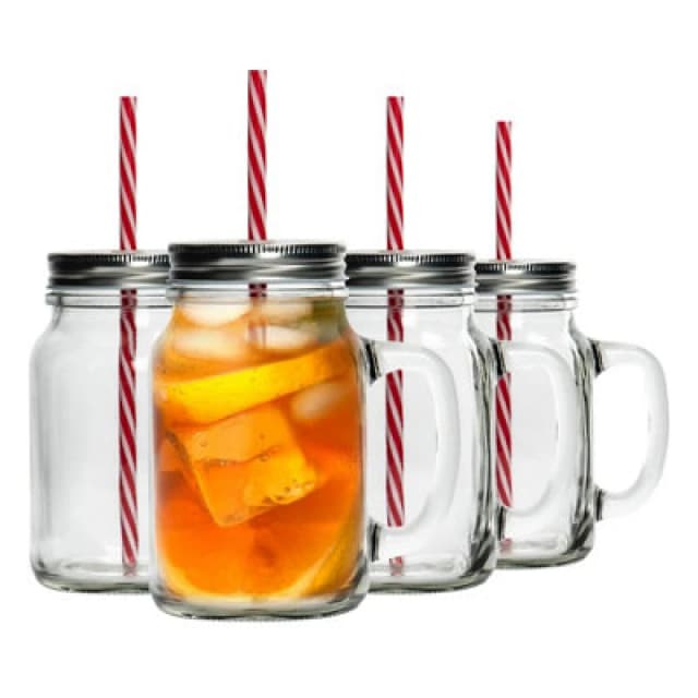 Rink Drink Mason Drinking Jar Glasses with Straws - 620ml - Pack of 4 Clear