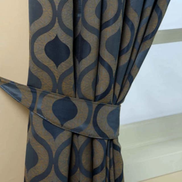 Homescapes Modern Wave Jacquard Curtain Tie Back Pair Blue